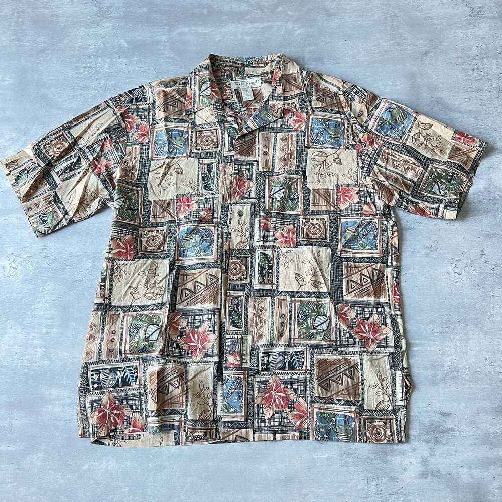 Tori Richard Mens Medium Geometric Floral Print Hawaiian Shirt Large